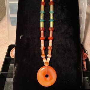 Agate/Jade Pendant Beads Necklace One Of A Kind